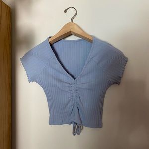 Light Blue Cinched Short Sleeve Crop Top Size L